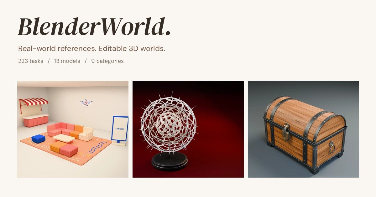 BlenderWorld：评测智能体能否完成可编辑的 3D 创作 · 项目配图